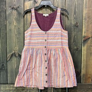 Madewell‎ Babydoll Top S Rainbow Stripe Button Front Flowy Tunic Flared Hem Boho